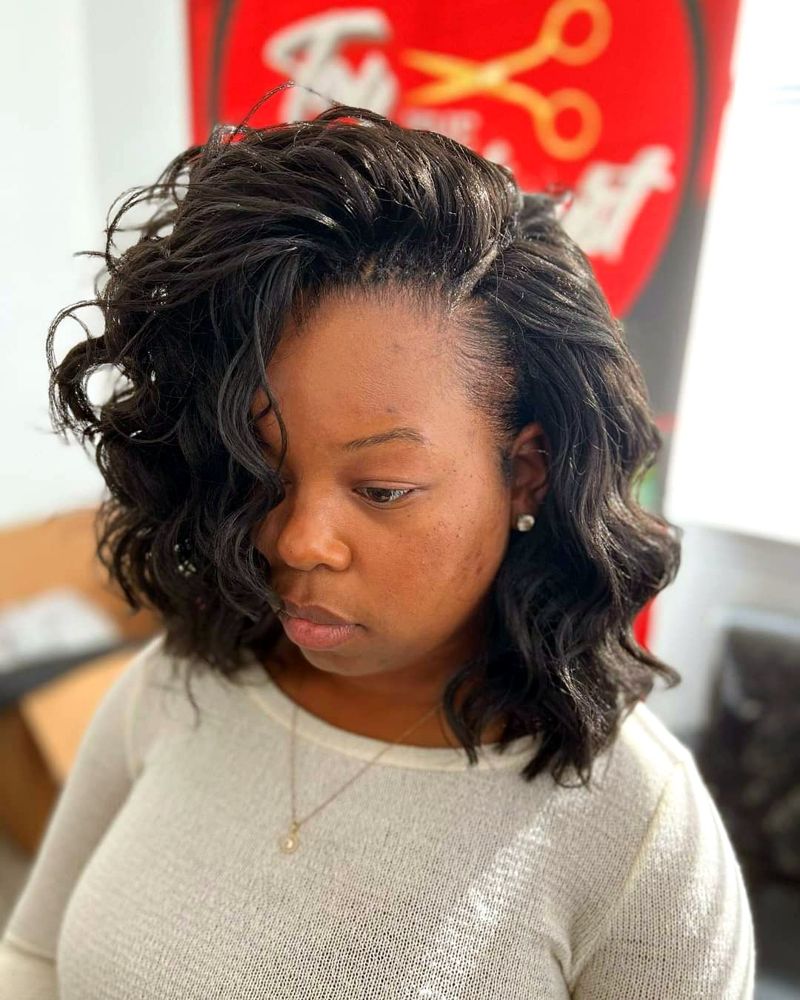 Curly bob, side view