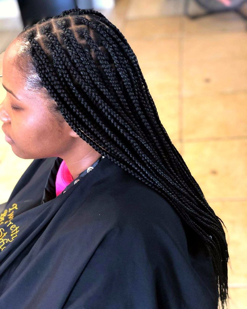 Small knotless braids, side view