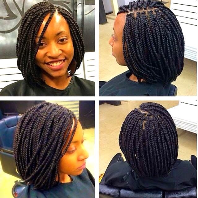 Short bob box braids, four views