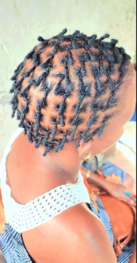 Short dreadlocks, top view
