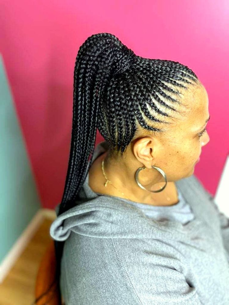 Cornrow ponytail, side view