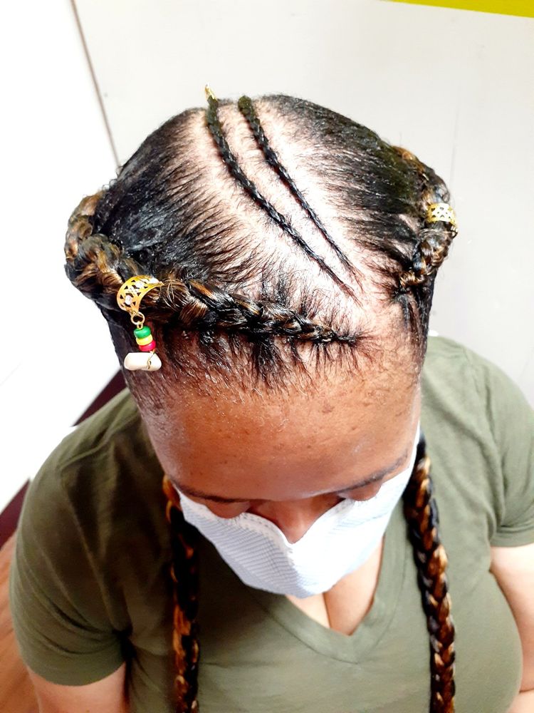 Cornrows from above with beaded ends